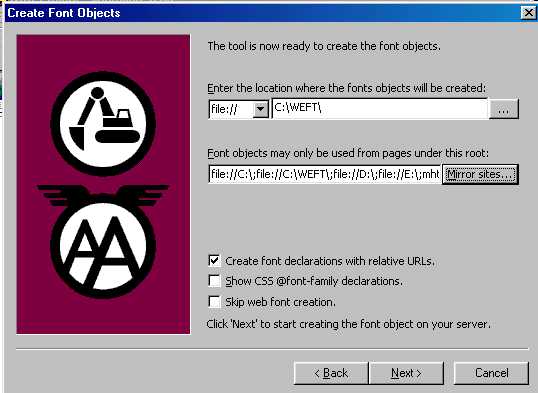 Create Font Objects Dialog